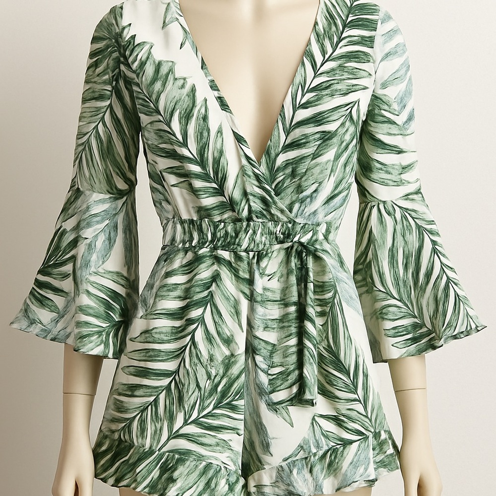Fashion Nova Green and White Romper